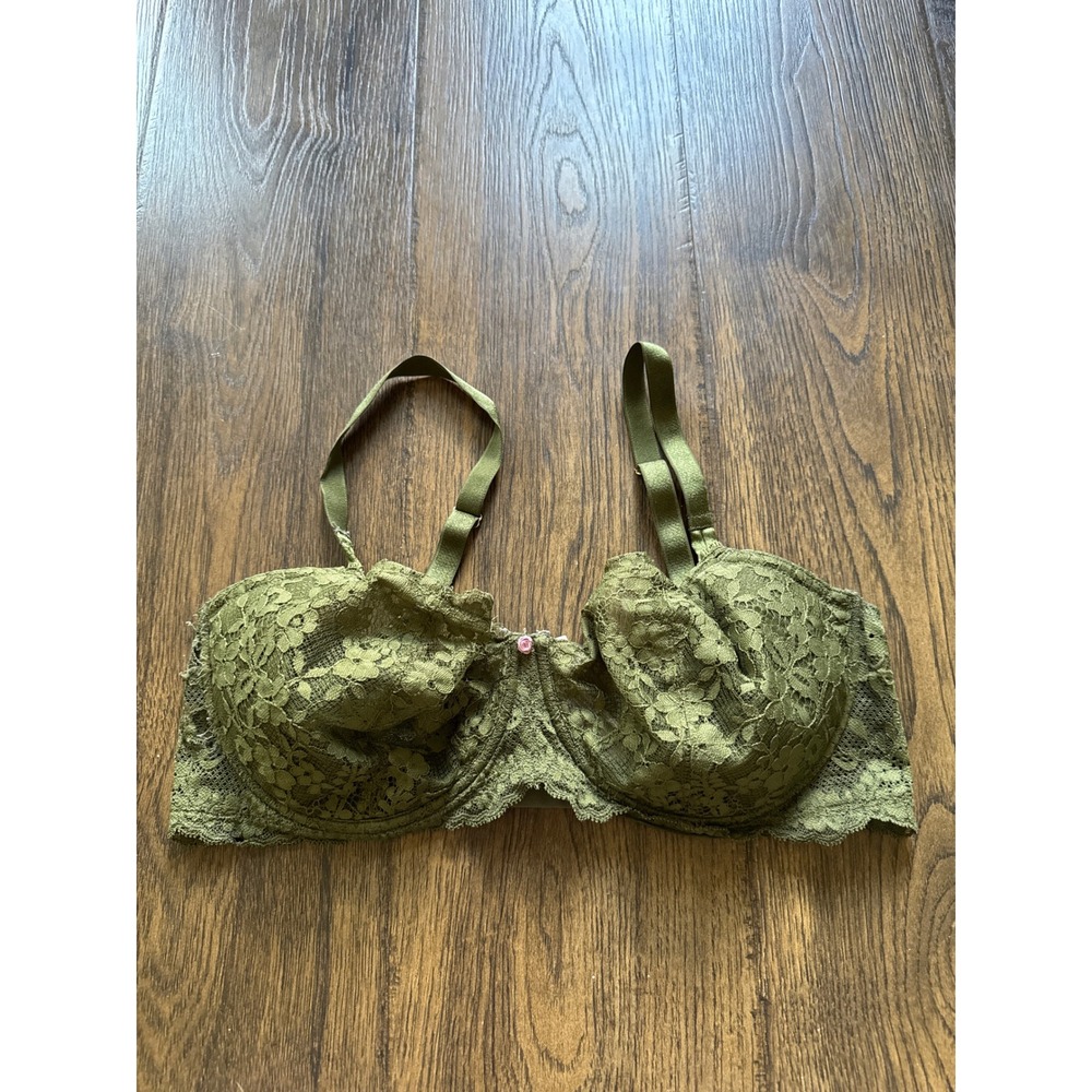 Victorias Secret Dream Angels Olive Green Floral Lace Balconette Bra 38DDD/F85